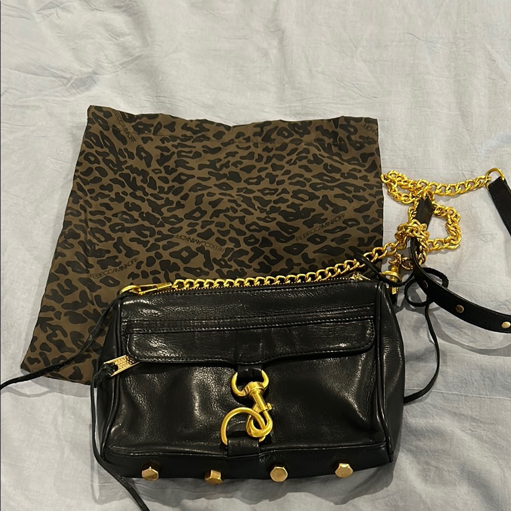 Rebecca Minkoff Black and Gold Crossbody Bag with Chain Strap